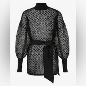 Zimmermann The Crush Pointelle Batwing Top in Black SZ 2P